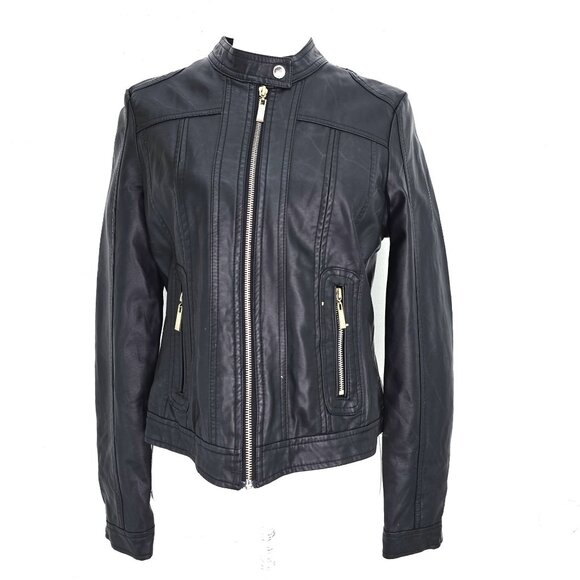 Joujou Black Moto Vegan Leather Jacket Women Size Large - Picture 1 of 8